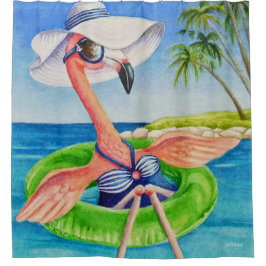 Cortina Para Box Whimsical Beach Babe Flamingo No. 3, Watercolor Ar