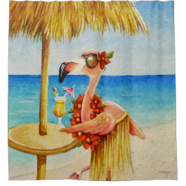 Cortina Para Box Whimsical Beach Babe Flamingo No. 4, Watercolor Ar