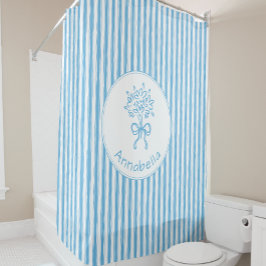 Cortina Para Box Whimsical Blue White Stripe Preppy Monogram