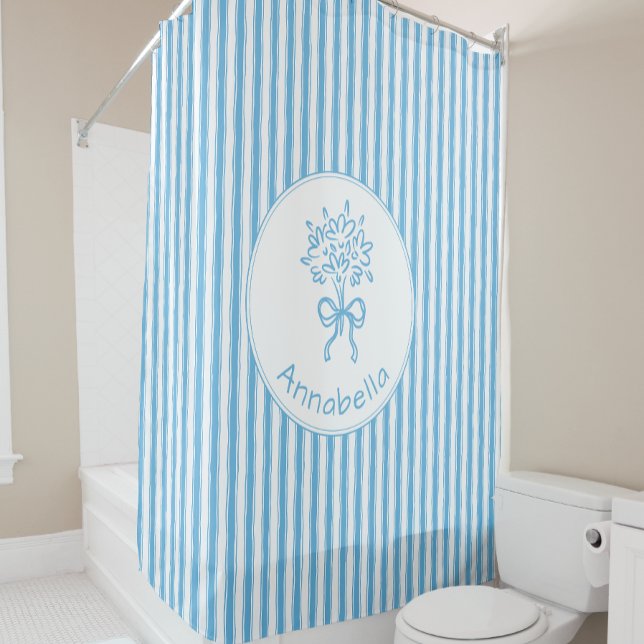 Cortina Para Box Whimsical Blue White Stripe Preppy Monogram (Criador carregado)