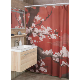 Cortina Para Box White Chersom Red - Estilo Artístico Japonês
