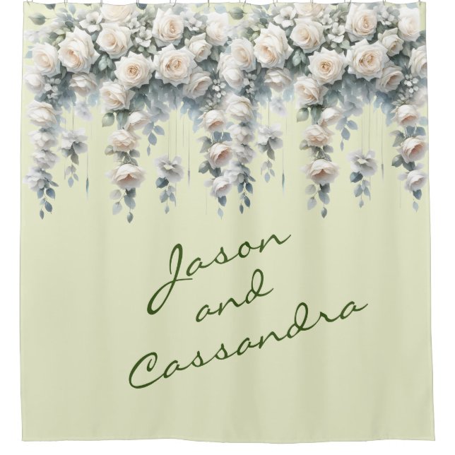 Cortina Para Box White Floral Customized Wedding Banner (Frente)