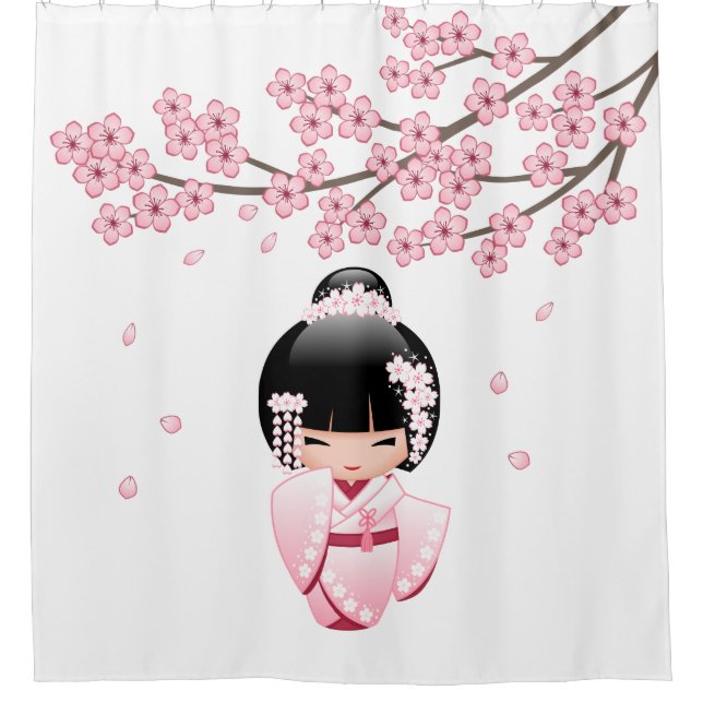 Cortina Para Box White Kimono Kokeshi Doll Cute Geisha Girl Rosa (Frente)