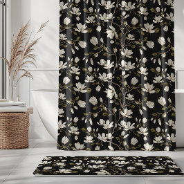 Cortina Para Box White Magnolia Grove on Black Elegant Floral