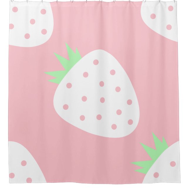 Cortina Para Box white strawberry pastel pink fruit print (Frente)