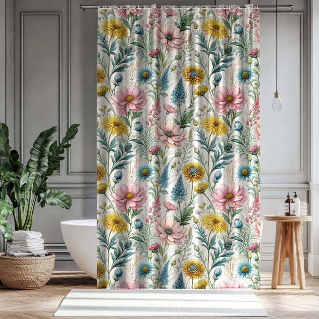 Cortina Para Box Wildflower Bath Curtain Celebrate Their Journey (Wildflower Bath Curtain Celebrate Their Journey)