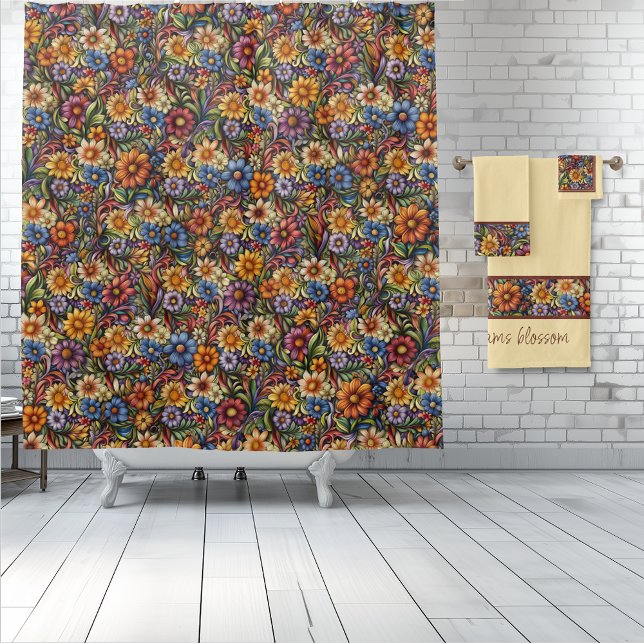 Cortina Para Box Wildflower Whimsy (Wildflower Whimsy shower curtain and towel set)