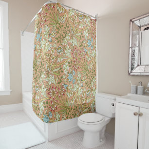 Cortina Para Box William Morris Floral Patternos Flores Cor-de-Rosa