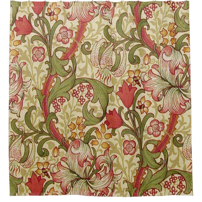 Cortina Para Box William Morris Ouro Lily Floral Patterno (Frente)