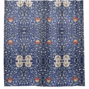 Cortina Para Box William Morris Vintage Floral Tulip Azul Vermelho