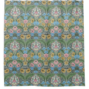 Cortina Para Box William Morris Vintage Flores Florais Amarelo Azul