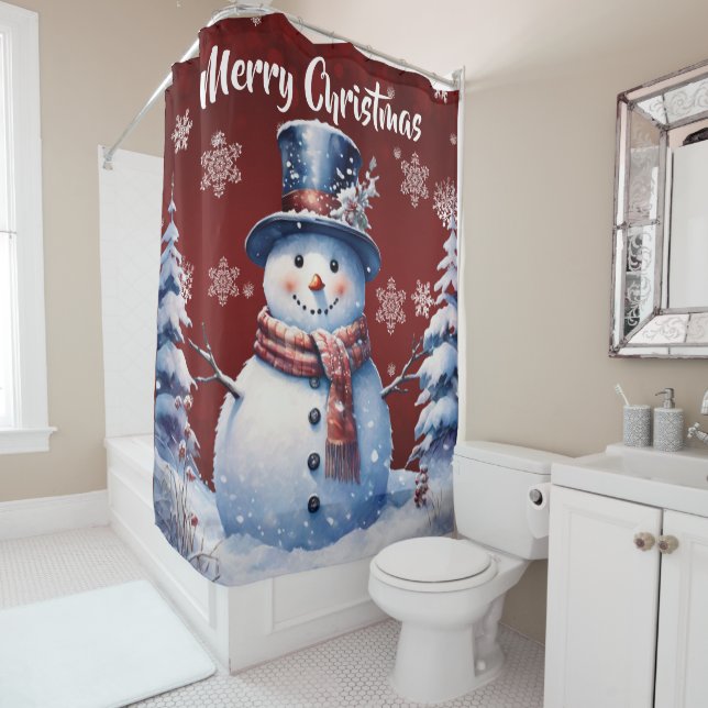 Cortina Para Box Winter Forest Snowman Natal | Vermelha (In Situ)