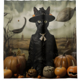 Cortina Para Box Witch Cat with Pumpkins