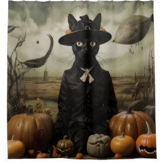Cortina Para Box Witch Cat with Pumpkins