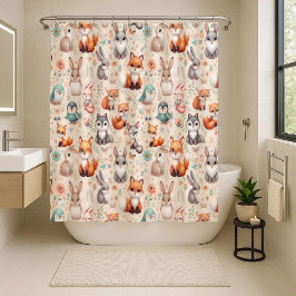 Cortina Para Box Woodland Fox Bunny Watercolor Boho Shower Curtain