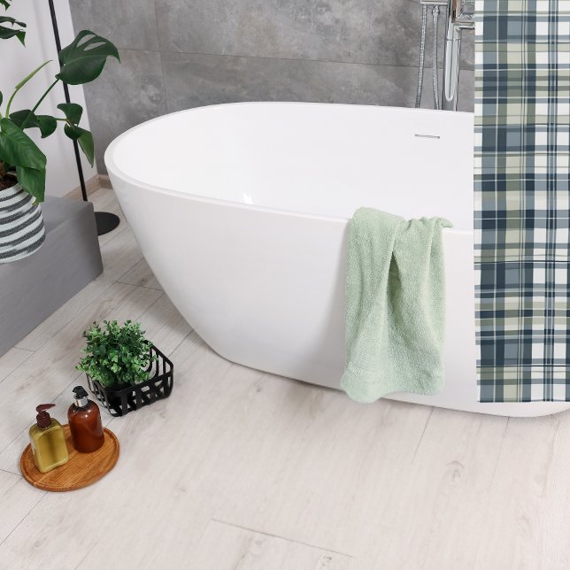 Cortina Para Box Xadrez branca verde Denim Blue Sage (Criador carregado)