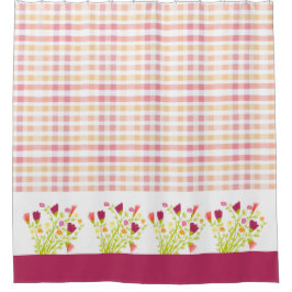 Cortina Para Box Xadrez Com Acento Floral