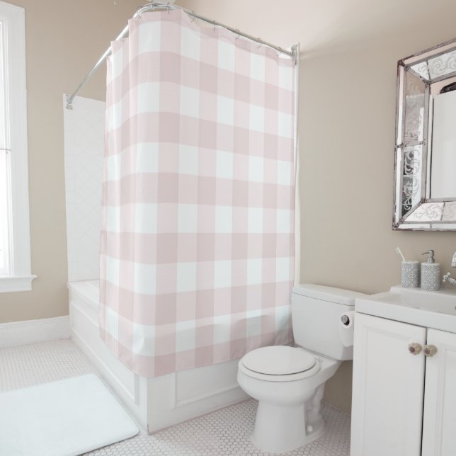 Cortina Para Box Xadrez de Gingham, em Buffalo, Pink Farmhouse (In Situ)