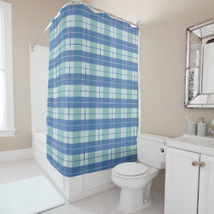 Cortina Para Box Xadrez De Tartan Azul-Claro Em Hamptons Padrão