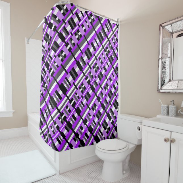Cortina Para Box Xadrez em roxo, preto e Cinza Diagonal (In Situ)