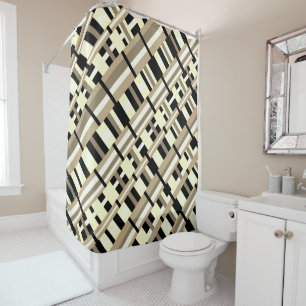Cortina Para Box Xadrez em Taupe, Tan, Preto, Branco Moderno Diagon
