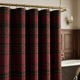 Cortina Para Box Xadrez Escocês Burgundy Elegante