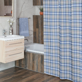 Cortina Para Box Xadrez Taupe Tartan Azul
