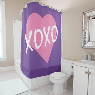 Cortina Para Box XOXO Coração Cor-de-Rosa Abraça Beijos Roxo