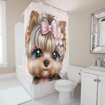 Yorkie bonito com um Arco rosa