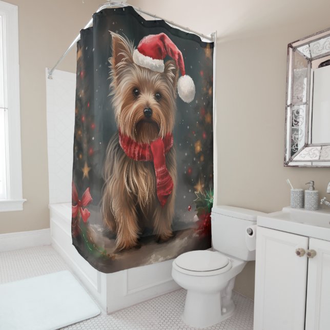 Cortina Para Box Yorkshire Terrier Dog no Natal da neve (In Situ)