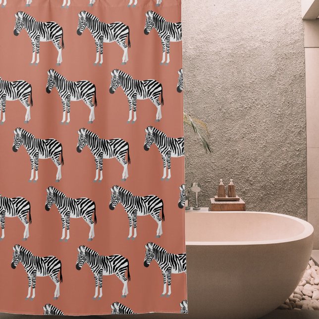 Cortina Para Box Zebra Exótica Animal Patterna Terracotta (Zebra Exotic Animal Pattern Terracotta Shower Curtain)