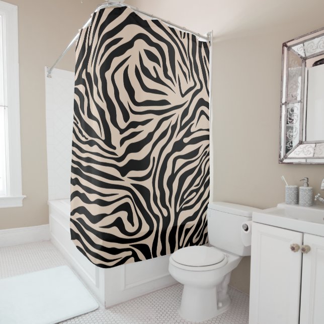 Cortina Para Box Zebra Stripes Cream Beige Black Wild (In Situ)