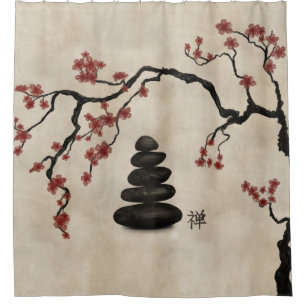 Cortina Para Box Zen Stones Sakura Tree
