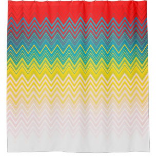 Cortina Para Box Zigzag Branco Amarelo-Vermelho