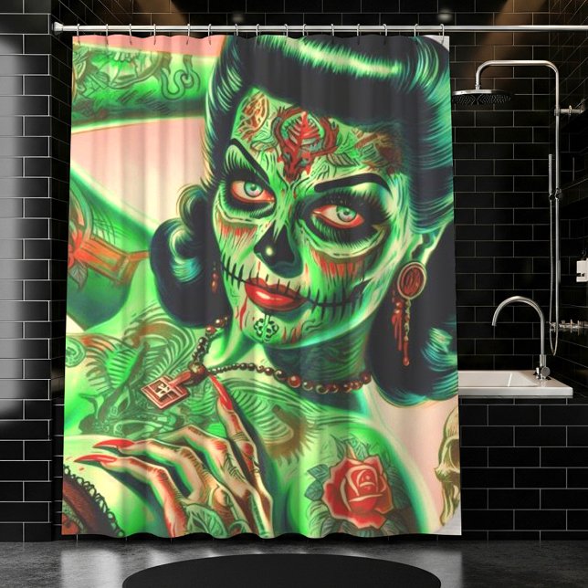 Cortina Para Box Zombie Tatuada Pin-up (Criador carregado)