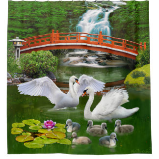 CORTINA PARA CHUVEIRO A FAMÍLIA DE CISNES
