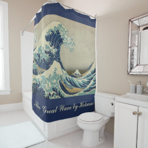 Cortina Para Chuveiro A grande onda por Hokusai, arte do bloco de