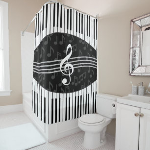 Cortina Para Chuveiro A música à moda nota chaves do Clef e do piano d