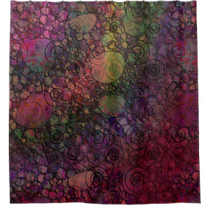 Cortina Para Chuveiro Abstrato Colorido com Círculos Pretos e Grunge