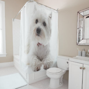 Cortina Para Chuveiro Adorável Highland West Highland Terrier branco