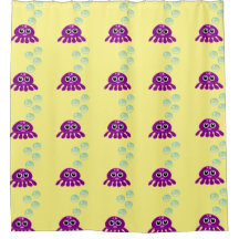 Água-viva púrpura branca Kawaii com bolhas azuis