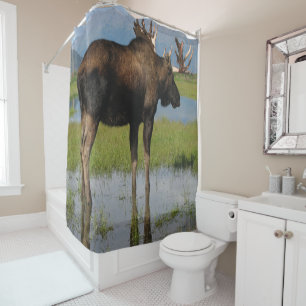 Cortina Para Chuveiro Alces de Alaska Bull com a foto exterior da