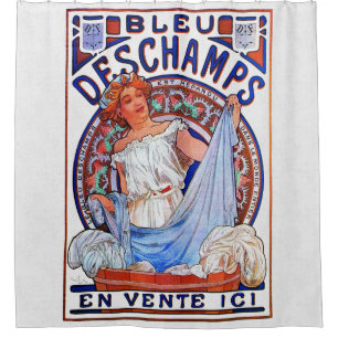Cortina Para Chuveiro Alfons Mucha 1897 Bleu Deschamps