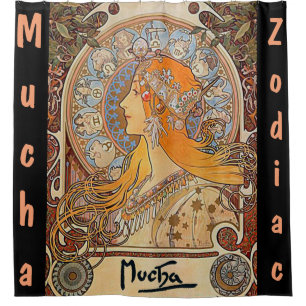 Cortina Para Chuveiro Alphonse Mucha, zodíaco, nouveau da arte, vintage