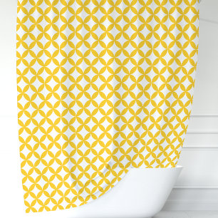 Cortina Para Chuveiro Amarelo e Branco Geométrico