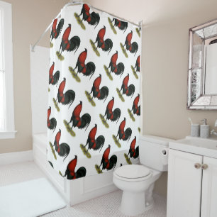 Cortina Para Chuveiro American Game BB Black Red Rooster