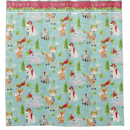 Cortina Para Chuveiro Animais da Floresta de Natal Fox Deer Raccoon Bear