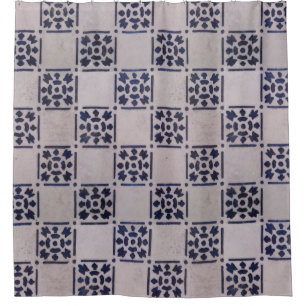Cortina Para Chuveiro Antique Delft Azulejo Blue: Padrão Clássico de Art