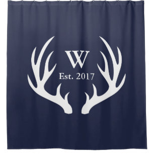Cortina Para Chuveiro Antlers brancos elegantes dos cervos & Est. Data