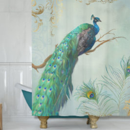 Cortina Para Chuveiro Aqua Blue Elegante Peacock n Feather Branch